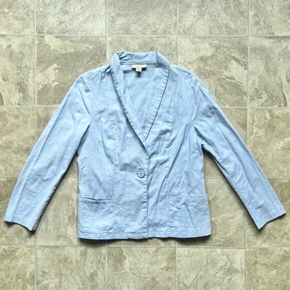 Appleseed's Womens Linen Blend Blazer Blue Preppy Classic Career Workwear Spring - Picture 2 of 8